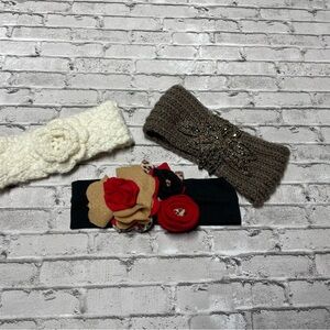 Elegant Floral Headband Set - Cream, Brown, Black